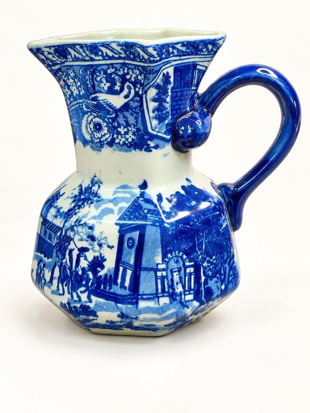 Victoria Ware Ironstone Blue White Transferware Pitcher 8.25” Scenic Cobalt